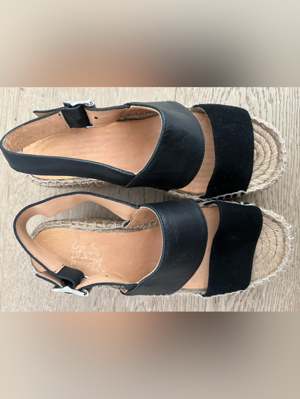 rag & bone Black Espadrille Platform Leather & Suede Sandals with Buckle Sz 4.5 - Picture 7 of 9